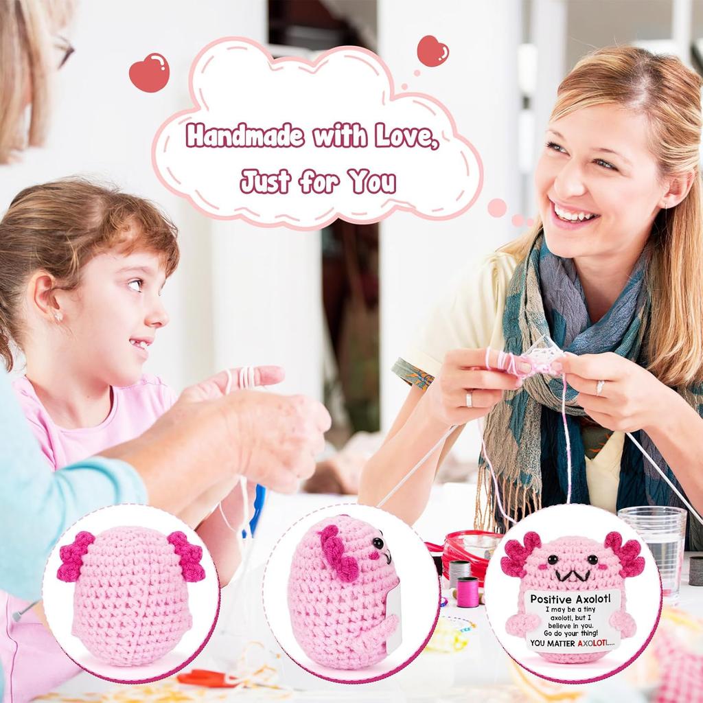 Handmade Positive Energy Axolotl Doll With Card Home Decoration Knitting Axolotl Doll Ornament Room Decor Christams Party Gifts