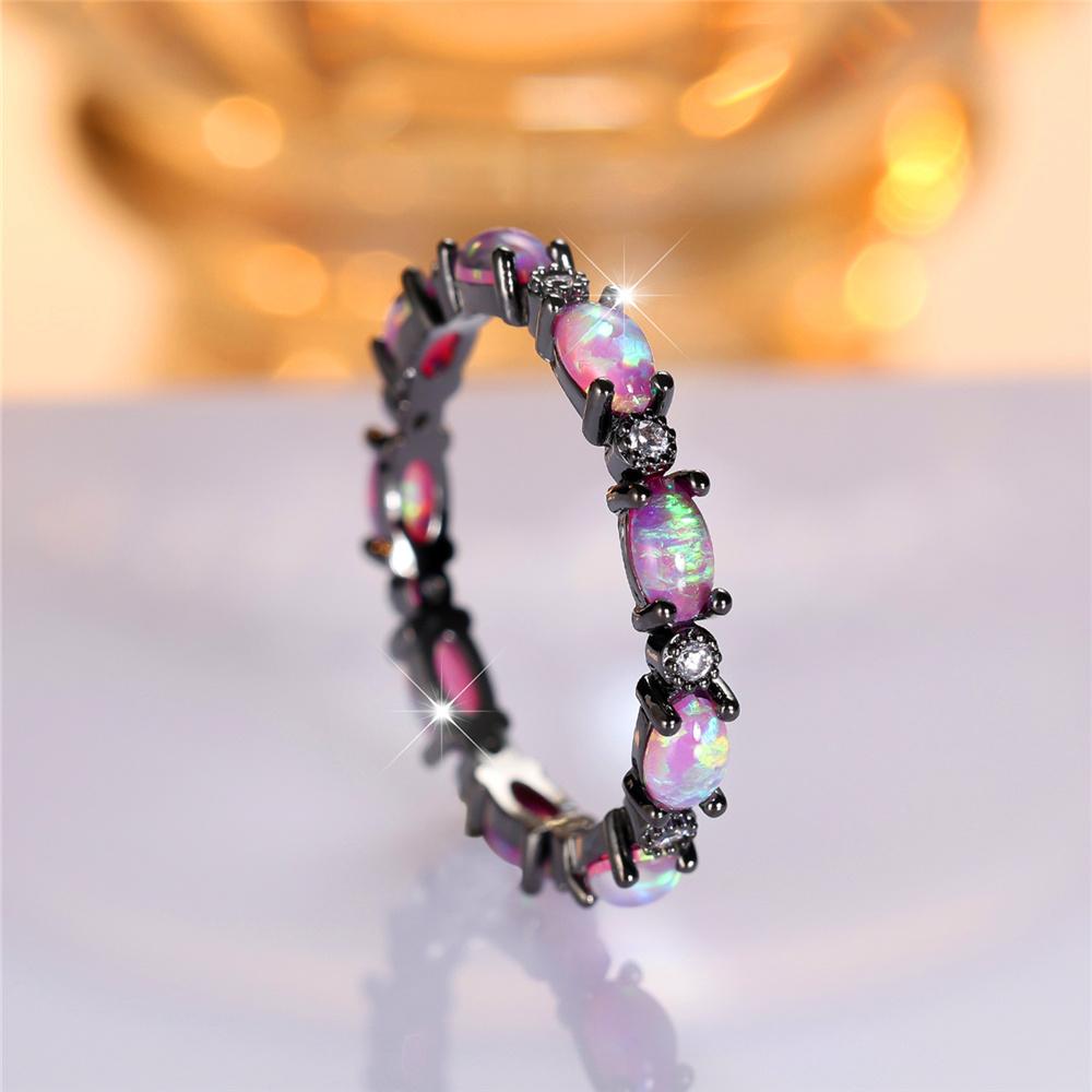 Anello Ovalato con Pietra Opale di Fuoco Viola Charm Vintage Colore Oro Nero Gioielli da Matrimonio Per Donna