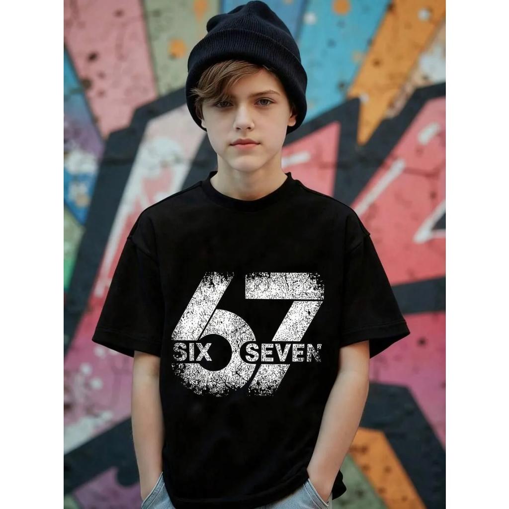 New Children Funny Six Seven Meme Print T-Shirt for Men Novelty Kids Tees Crew Neck Short Sleeve T-Shirt Loose Casual Clothing