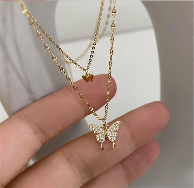Trend Double Layer Star Moon Pendant Necklace For Women Girl Clavicle Chain Eight-pointed Star Necklace Simple Jewelry Gift