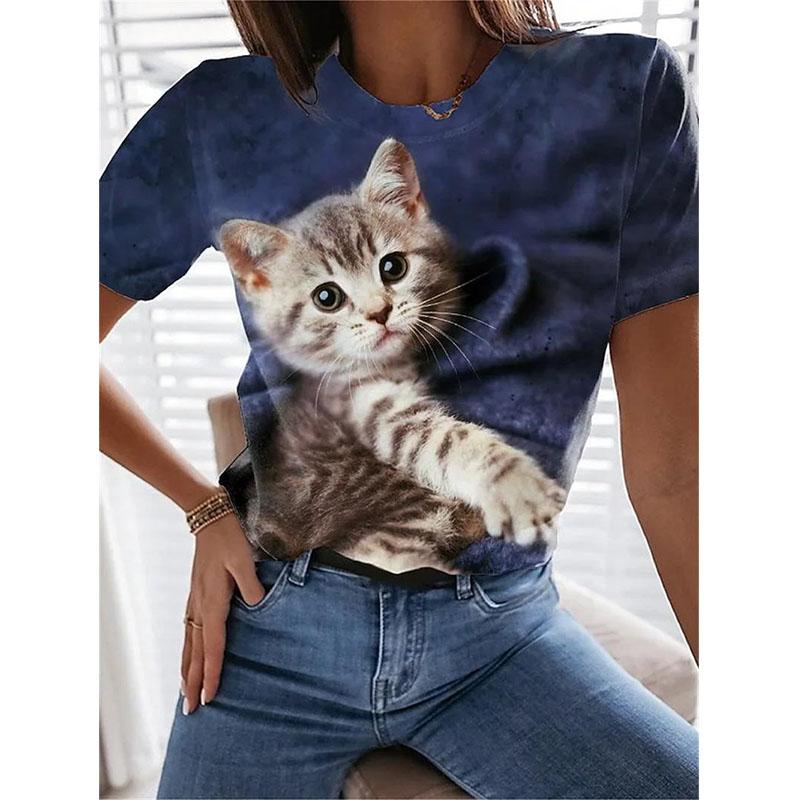 New Kitten Animal T-shirt Cat 3D Print Summer Women Short Sleeve T Shirts Streetwear Harajuku Y2k Tops Woman Girls Tees Clothing