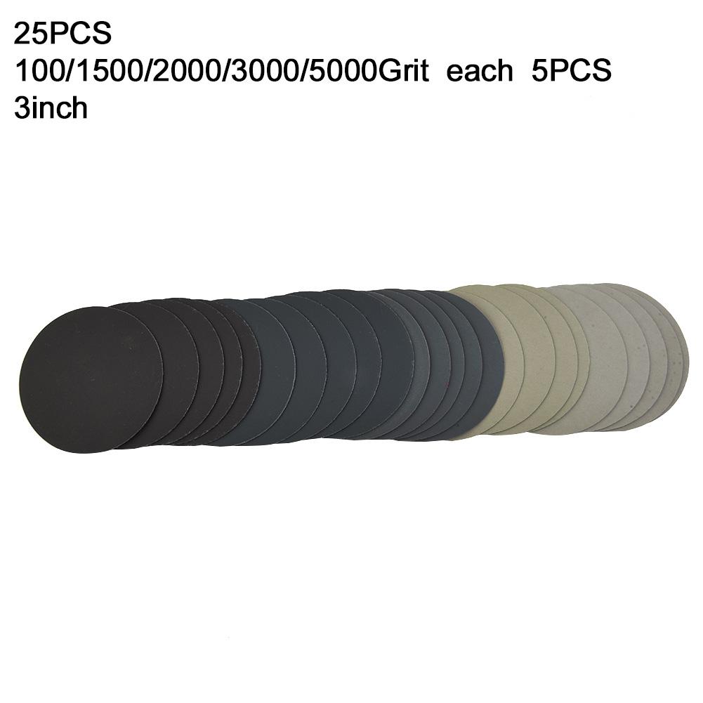 Disc Sandpaper Durability Extend Life For 5 Inch Polishing Pad No Creases 1000/1500/2000/3000/5000 Grit 25 Pcs