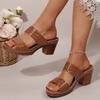 Fashion 2025 Pu Leather Chunky Heel Sandals Women Plus Size 36-43 Platform High Heels Slippers Woman Lightweight Open Toe Summer Sandles