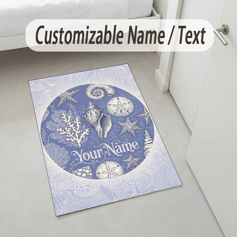 Oceanic Serenity Theme Soft Crystal Velvet Rug Custom Name & Text Print Non Slip Floor Rug for Bedroom Living Room