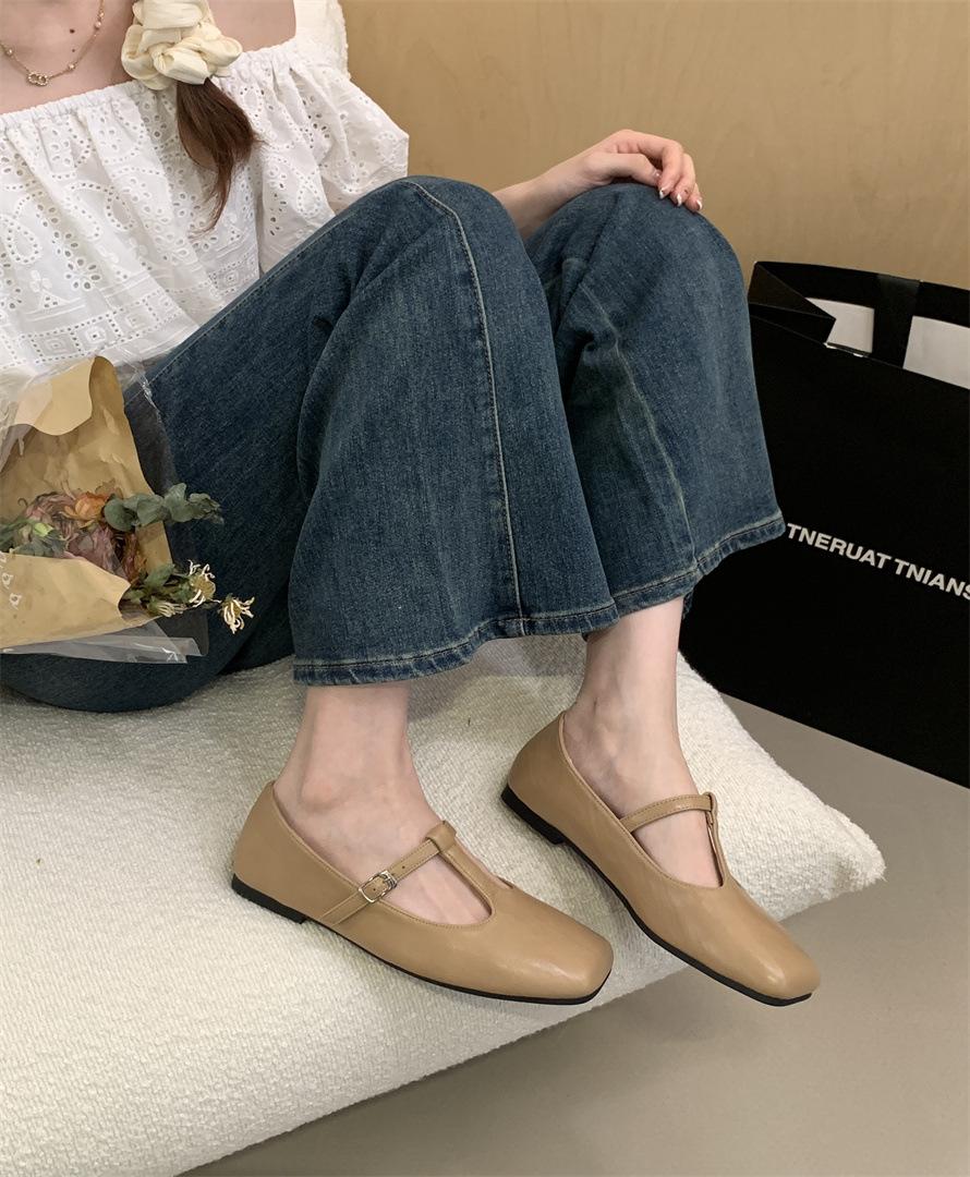 

T-button Korean version thick heel late evening wind Mary Jane women s shoes 25 spring new retro square head light mouth single shoes 39 хакі