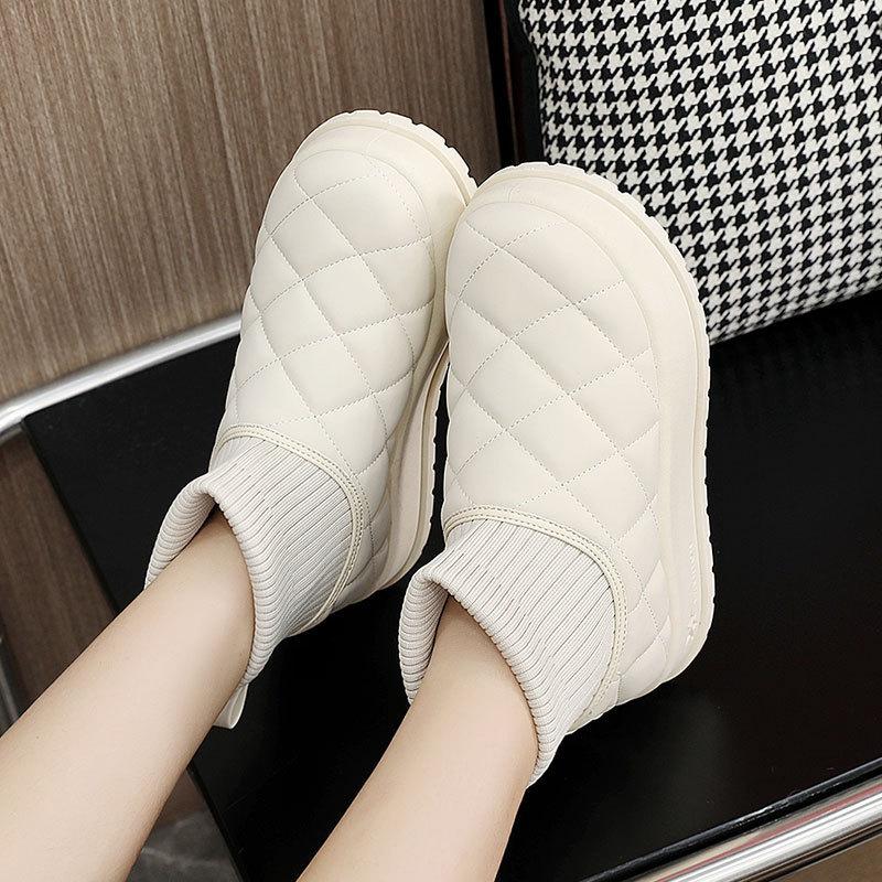 New autumn and winter thick-soled solid-color warm cotton shoes, high-top women's shoes, simple and velvet for students to increase height