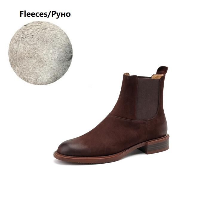 Fashion NEW Autumn/Winter Women Boots Round Toe Low Heel Chelsea Boots Genuine Leather Shoes for Women Retro Ankle Boots botas de mujer