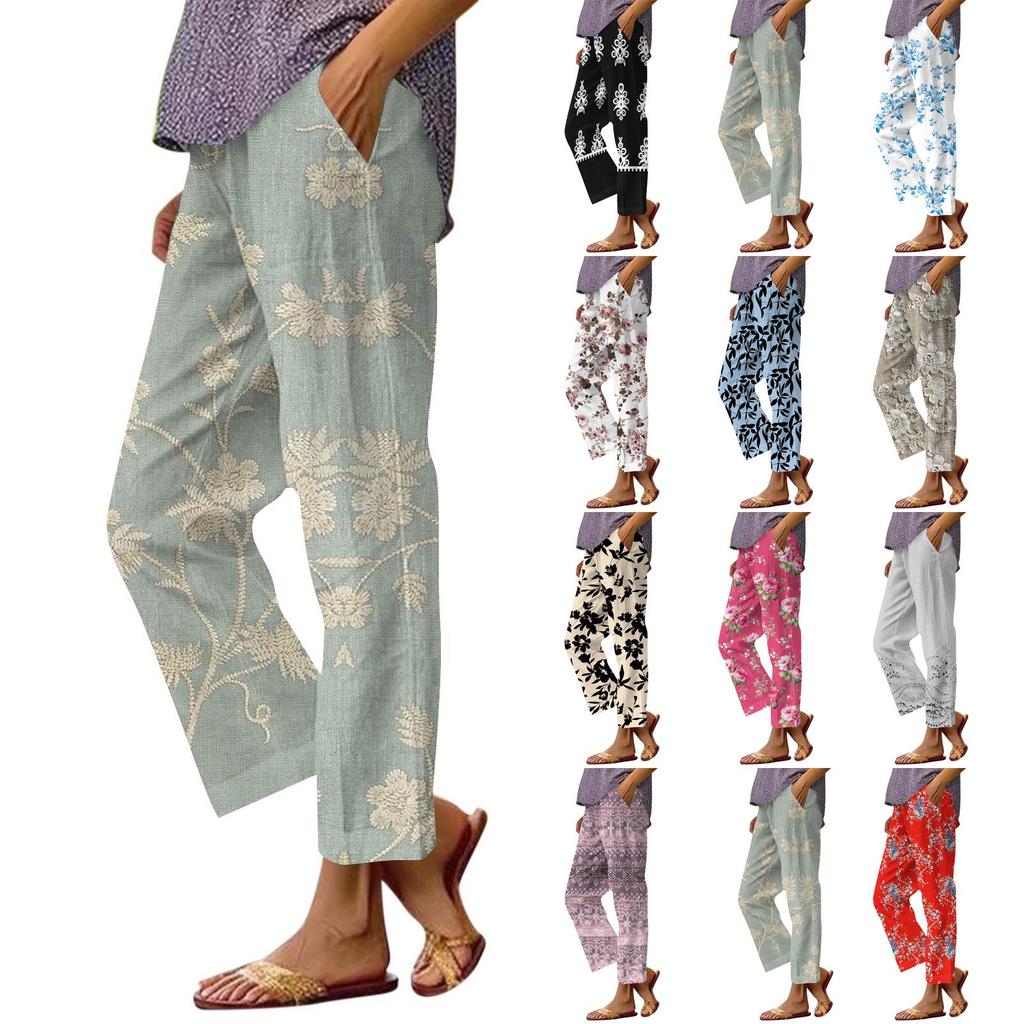 Women's Casual Fashion Printed Straight Leg Pants Pants With Pockets