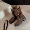 Short Boots Women's 2026 New Thick-soled Stacking Boot Autumn and Winter Short Boot Thick Heel Belt Buckle Riding Boots Women