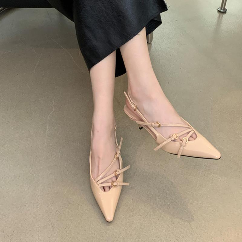 

Wedding shoes high-heeled women s 2025 spring new niche design sense versatile fashion thin heel empty pointed high-heeled sandals 40