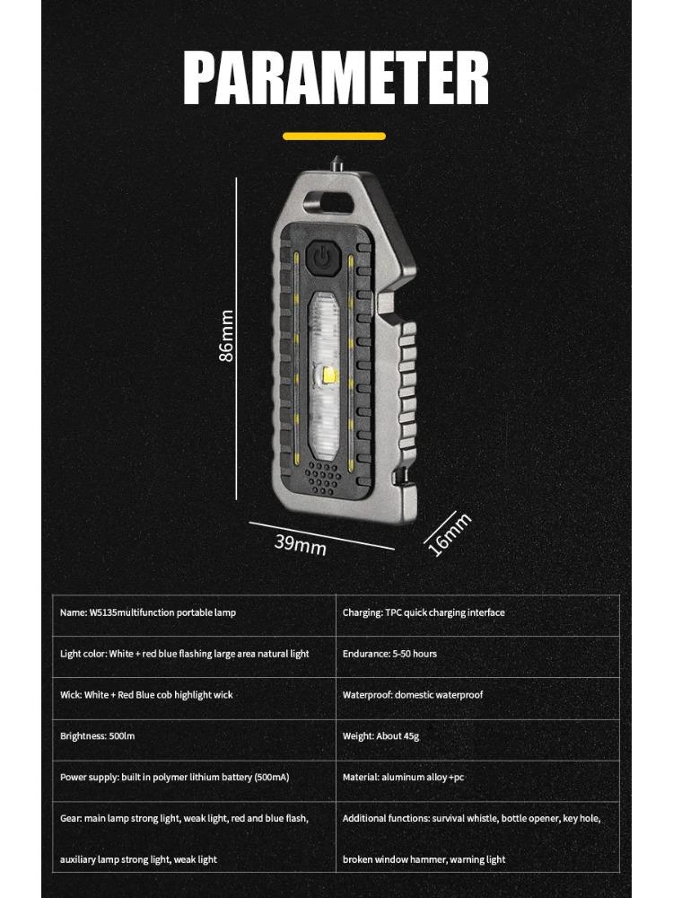 Keychain Flashlights Mini Led Light Selfdefense Whistle Multifunctional Portable Rechargeable 10W Built In Battery for Outdoor