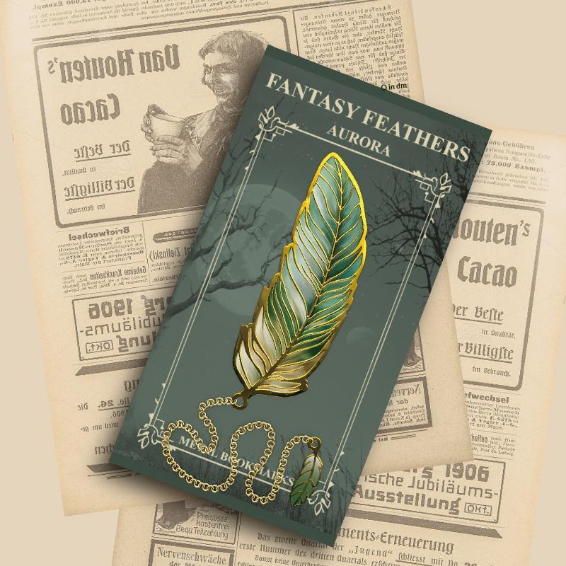 1Pcs Exquisite Book Page Divider Vintage Feather Gold Stamped Metal Bookmark With Metal Chain Pendant Office Stationery