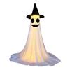 Halloween Ghost Decoration with LED Light Large White Scary Light Up Ghost with Witch Hat for Outdoor Front Porch Yard Garden Lawn Home Decor