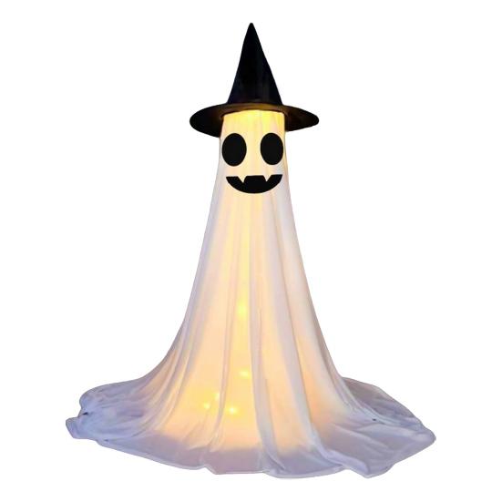 Halloween Ghost Decoration with LED Light Large White Scary Light Up Ghost with Witch Hat for Outdoor Front Porch Yard Garden Lawn Home Decor