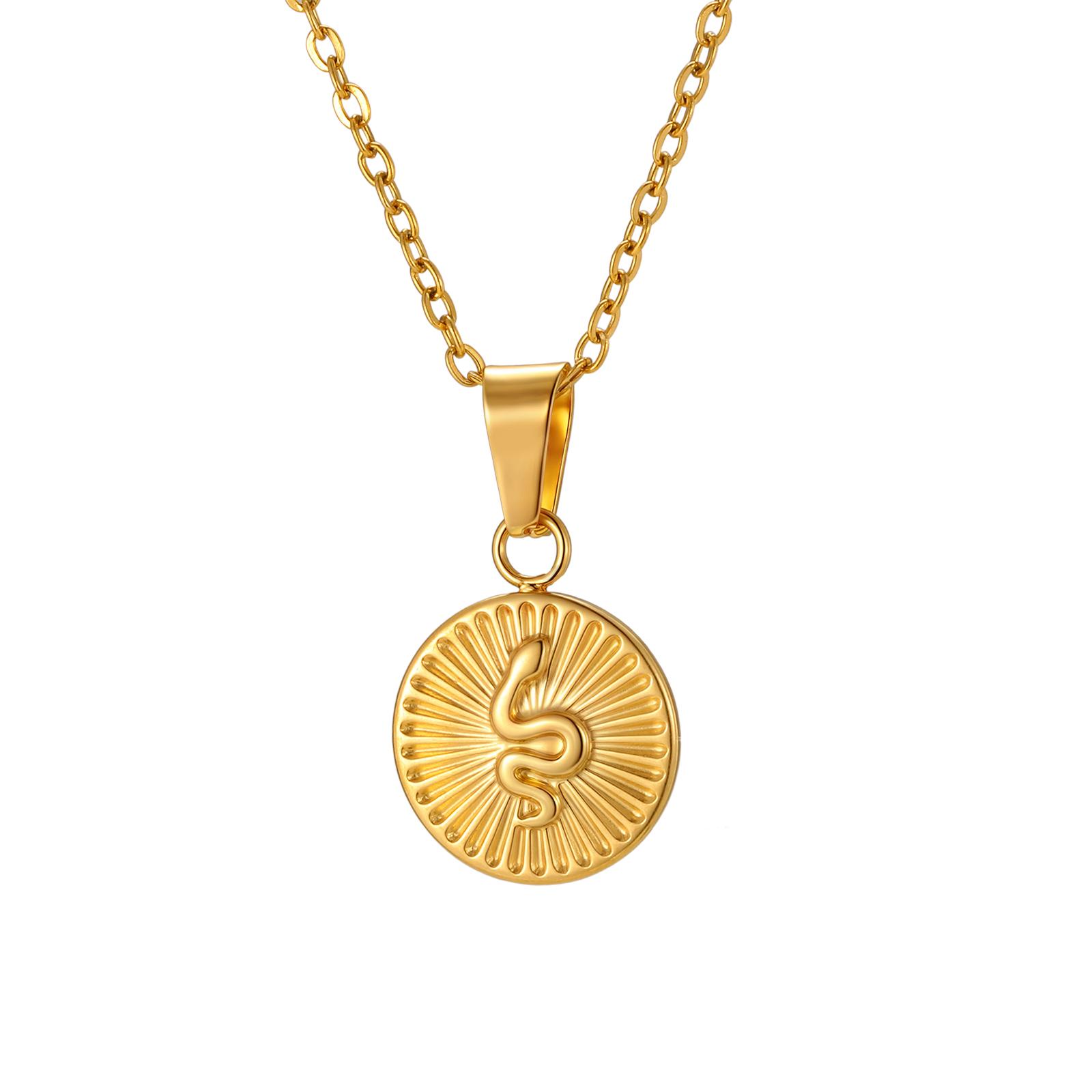 

Round Disc Handmade Animal Snake Pendant Necklace, Women s Stainless Steel Delicate New Jewelry Tarnish Free 45cm-50cm