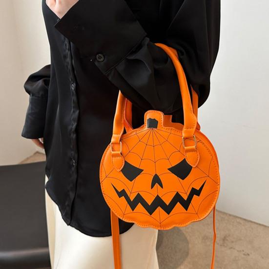 Artificial Leather Handbag Halloween Pumpkin Purse, Women Novelty Crossbody Bag, Spooky Purse for Trick or Treat, Fall Parties Holiday