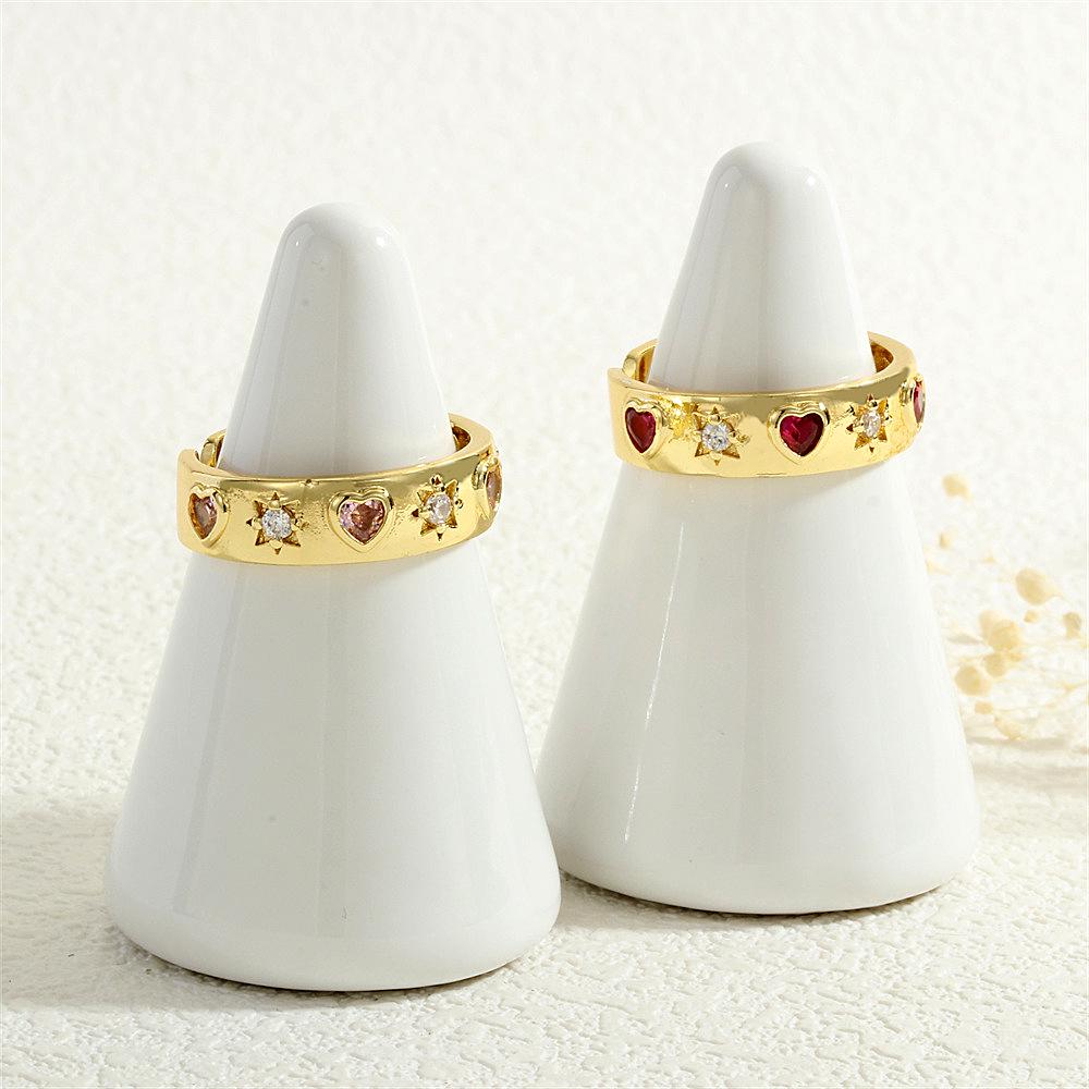 Heart and Star Zircon Open Ring: Chic European-American Luxury Women's Style