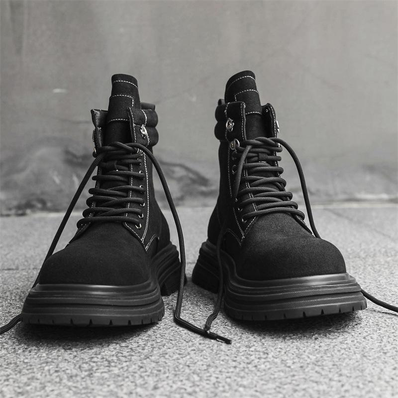 Fashion Mens Casual Outdoors Desert Boots Black Brown Cow Suede Leather Shoes Cowboy Platform Boot Handsome High Motorcycle Botas Hombre