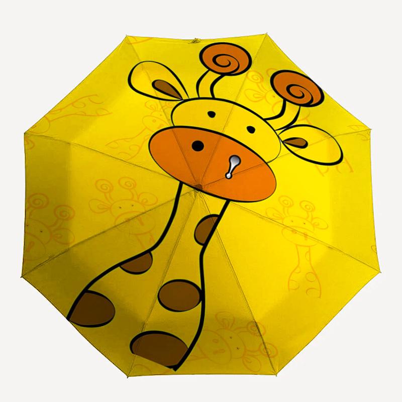 1pc Giraffe Circle Automatic Folding Umbrella, 8-Rib Durable Iron Frame, Compact Travel Umbrella for Women & Men 019