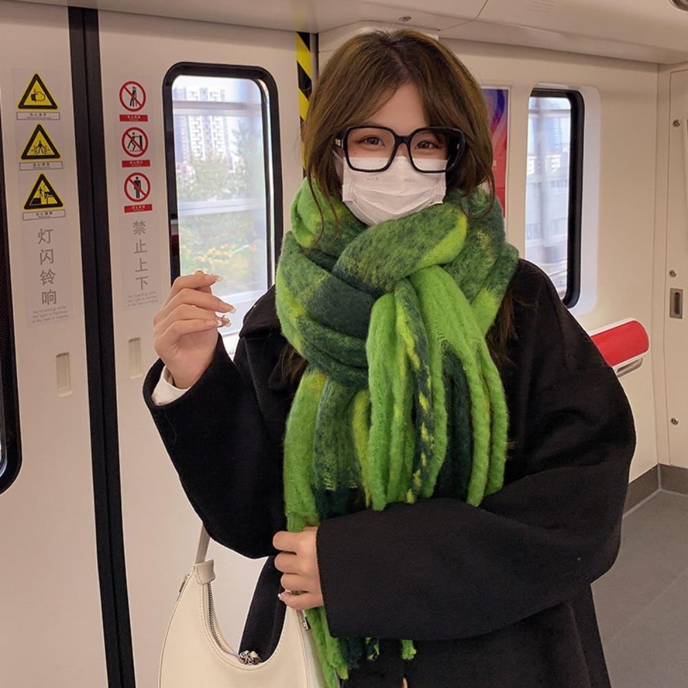 Korean Style Knitted Plaid Scarf Twisted Tassel Long Wool Tassel Scarf  Girls