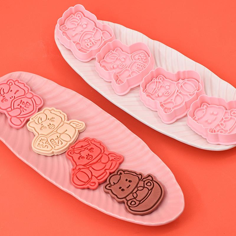 Year Of The Horse Cookie Cutters Chinese  Year 3D Cartoon Horse Shape Pressable Biscuit Mold Cookie Stamp Kitchen Baking Tool
