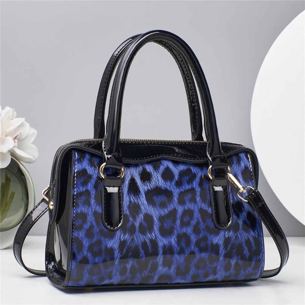 Leopard Print Fashion Color Blocking Women Casual Glossy Shoulder Bag Daily For