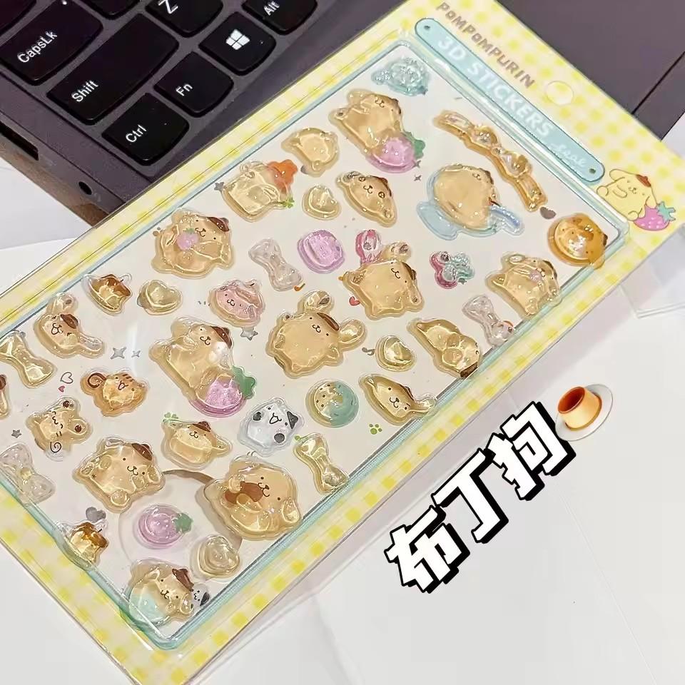 14 Style Anime Kitty Cat Kuromi Cinnamoroll 3D Sanri Stickers Transparent Jelly Crystal Decorative Sticker Phone Case DIY KidToy