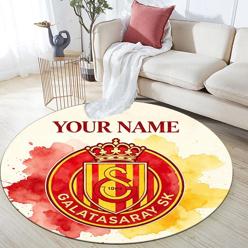 Custom Name,Galatasaray S.K pattern round rug,Carpet Rug for Living Room Bedroom Playroom ,Non-slip Floor Mat,Holiday Gifts and Birthday Gifts.