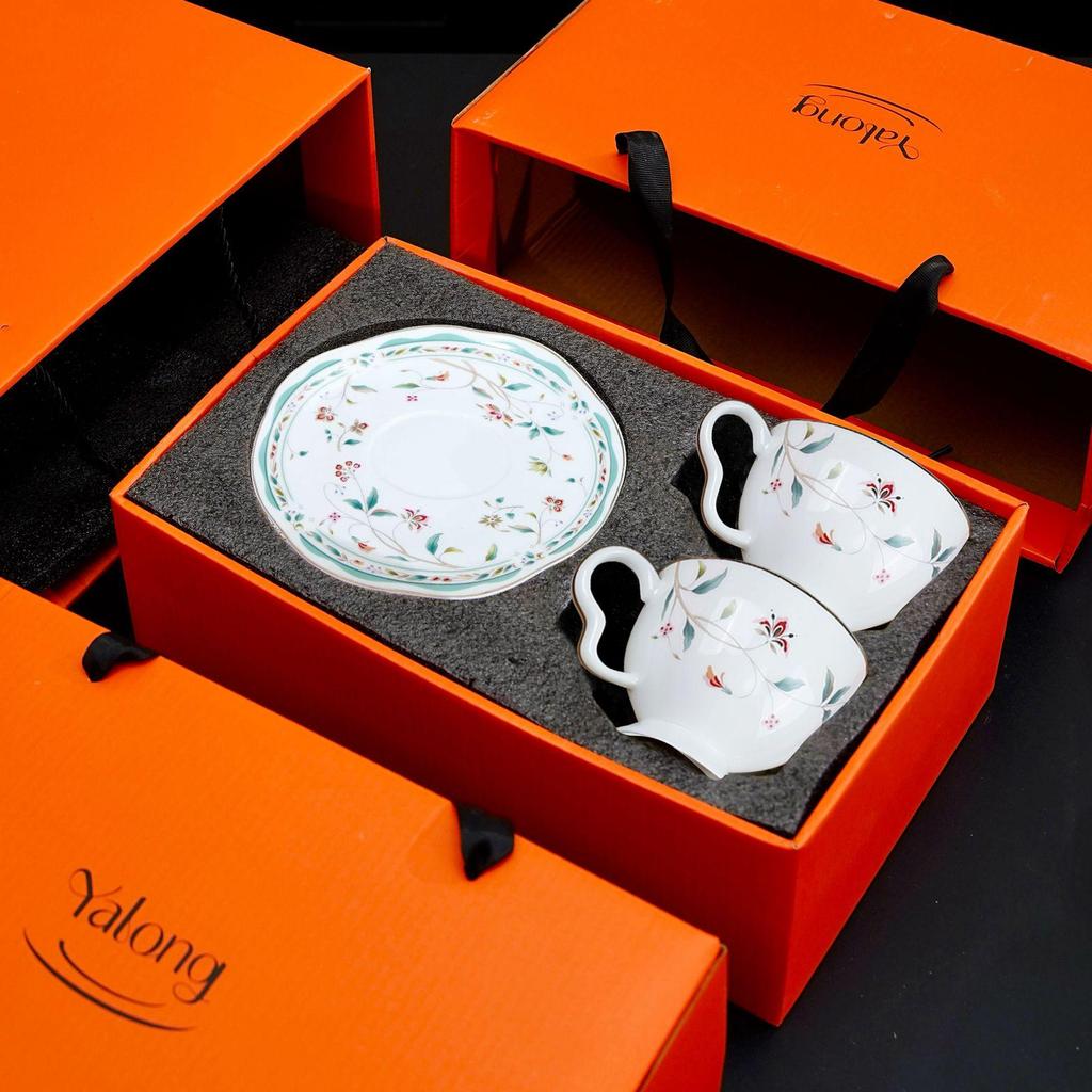 Flower Pattern Bone China Coffee Cup & Saucer Set - Perfect for Afternoon Tea, Weddings, Housewarming Gifts
