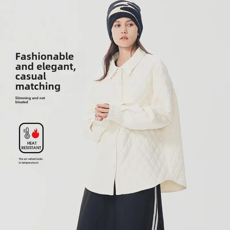 

Женская свободная куртка с лацканами, ромбовидным узором, на пуховой хлопковой подкладке, с солнцезащитой и модным дизайном блузки больших размеров L (fits 125-160 jin)