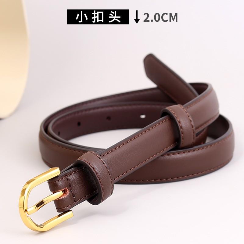 Womens Genuine Leather Belt With Metal Buckle Slim Waistband Jeans Office Casual Style