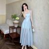 Women's Elegant French Blue Spaghetti Strap Maxi Dress