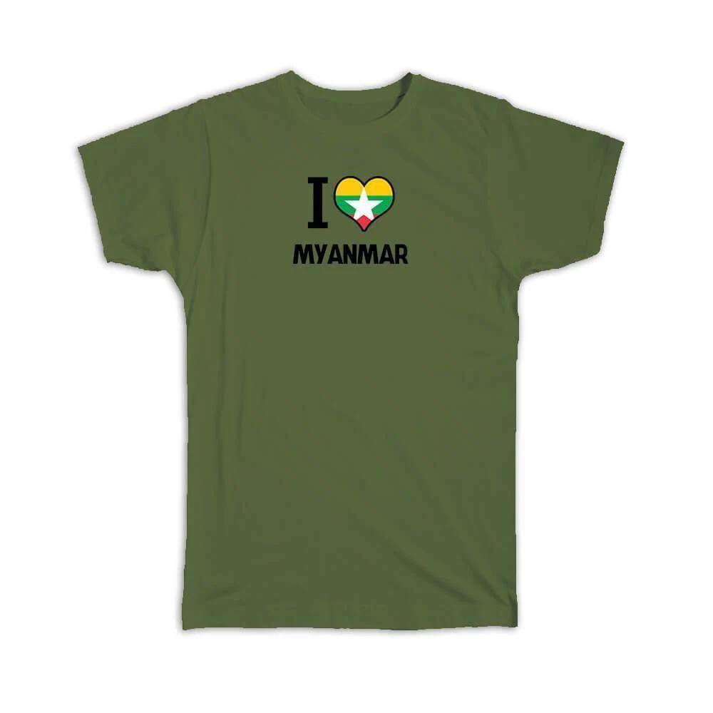 Gift T-Shirt : I Love Myanmar Flag Heart Country Crest Expat 2XL