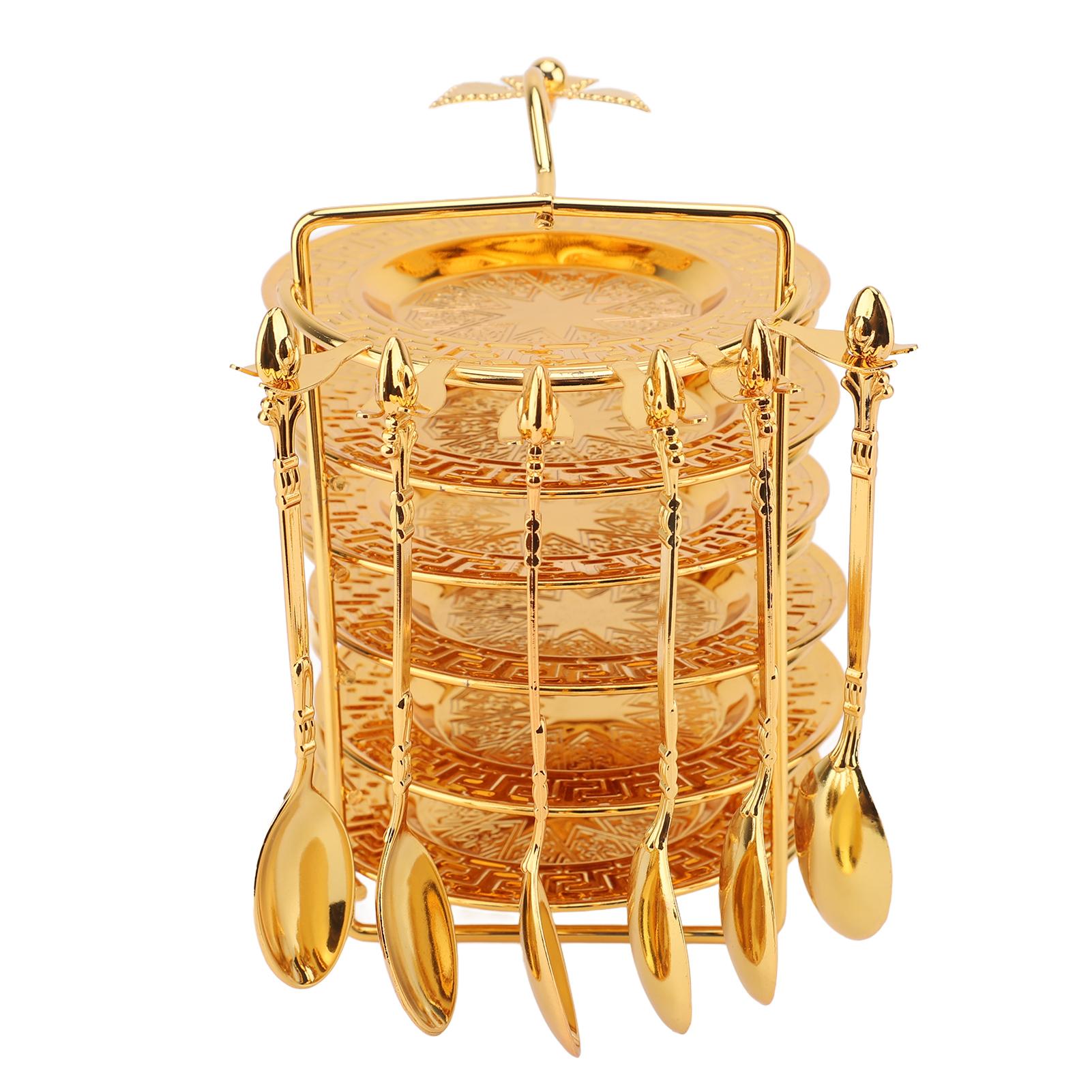 

Набор тарелок, ложек и подставки для хранения, 6 подносов и 6 ложек, набор металлических столовых приборов в европейском стиле для стейков