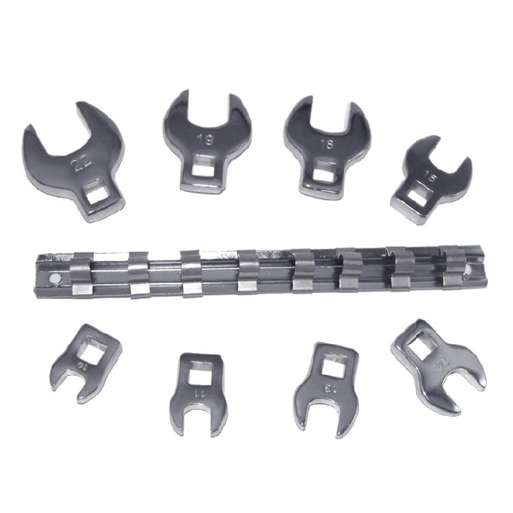 3/8” Drive Crowfoot Wrench Set 8 Pcs Carbon Steel Metric Repair Tool 10-22mm