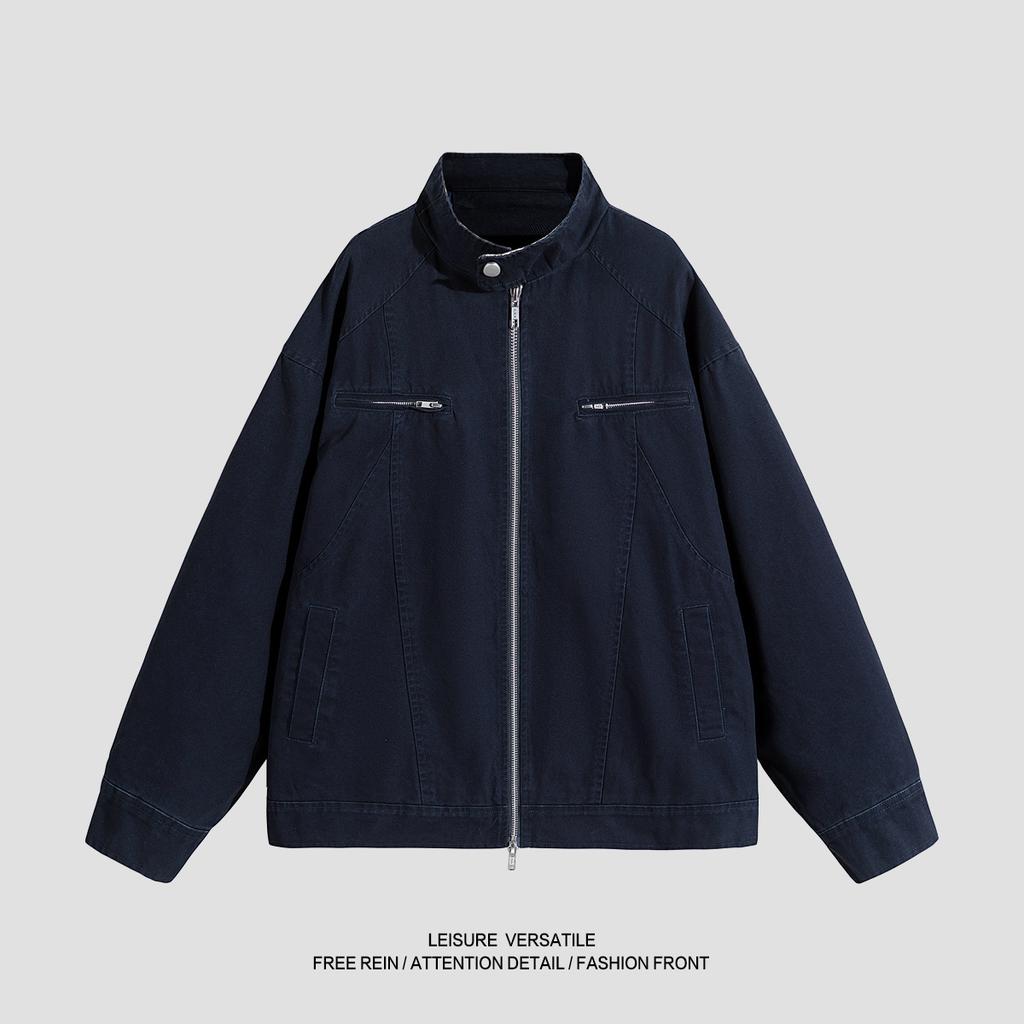 Pure Cotton Jacket for Men's New Jacket Solid Color American Wash-out Standing Collar Men's Spring and Autumn Clothing