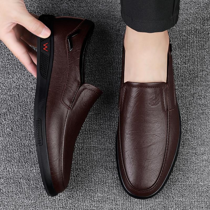 Handmade Men's Shoes Business Leather Shoes Rubber Sole Loafers Slip on Male Casual Shoes Work Office Shoe Black Flat Dress Shoe