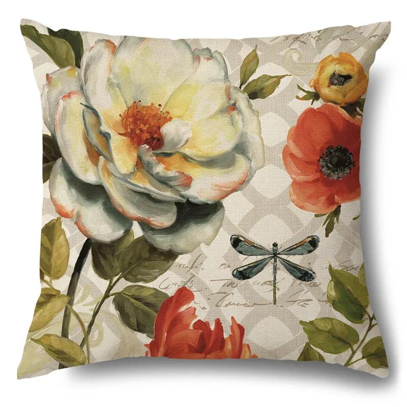 Rose Flower Butterfly Printing Cotton Linen Pillowcase Modern Living Room Decorative Sofa Cushion Cover Home Pillow Cover