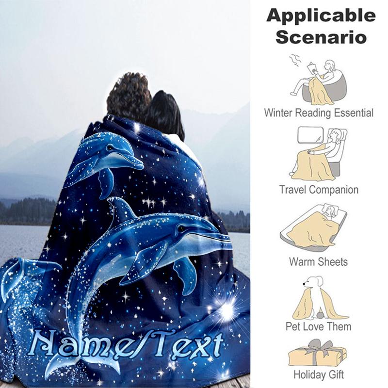1PC Custom Name Dolphins Starry Night flannel blanket versatile,all-season throw suitable for the living room,bedroom,camping,travel,and gift