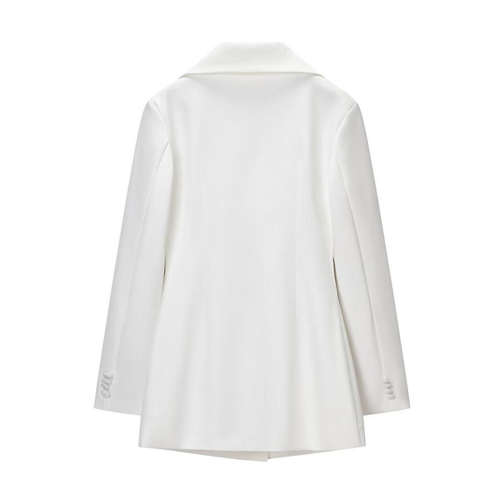 2025 Women's Fashion Double-Breasted Black & White Waist-Cinching Suit Jacket