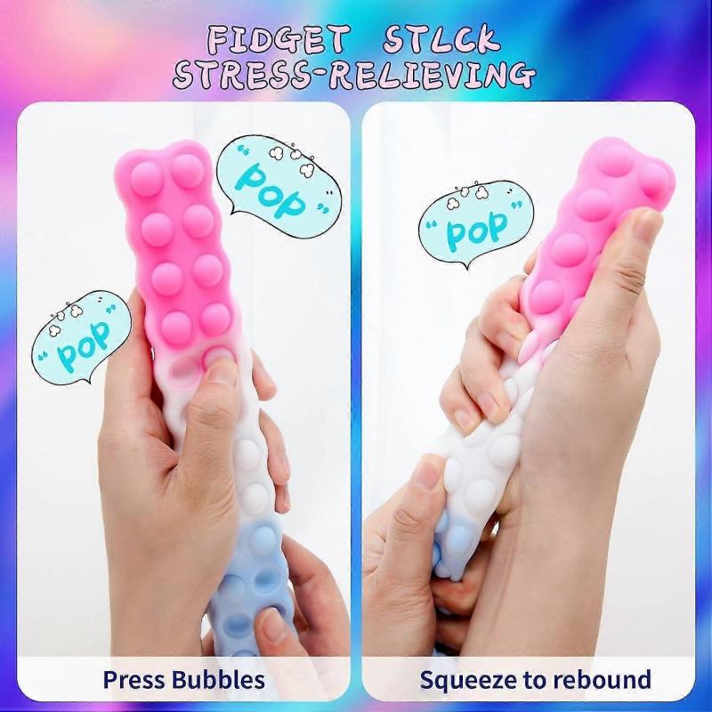2 PCS Pop Fidget Stick Popper Toys, 3-in-1 Anti-Pressure Push Bubble Squeeze Stick Silicone Sensory 2025