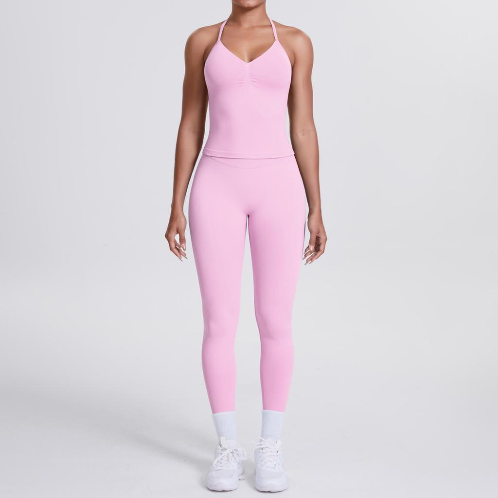 Seamless solid color beauty back vest, trousers, yoga suit set, tight running, fitness, yoga two-piece set