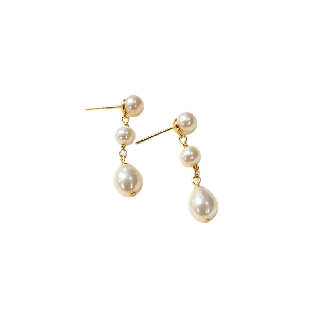 Natural Freshwater Pearl Stud Earrings Women's S911 Silver Needle Long Niche Temperament Versatile Design High-end Pendant Earrings