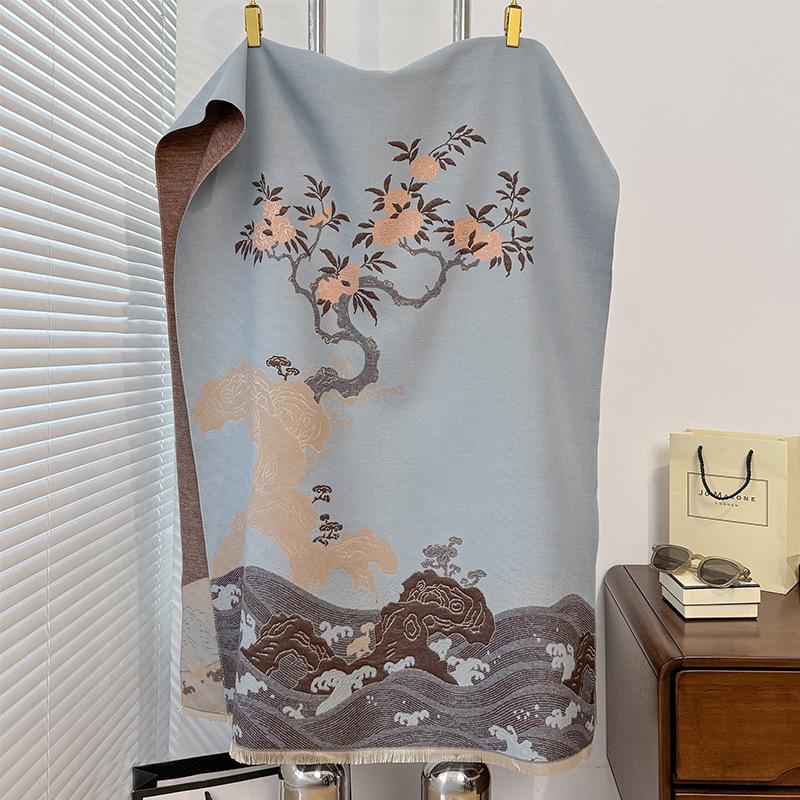 

Осенне-зимний двухсторонний геометрический текстурный принт, утолщенный теплый шарф, защита шеи для комнаты с кондиционером, шаль для улицы 185*65 светло-синий