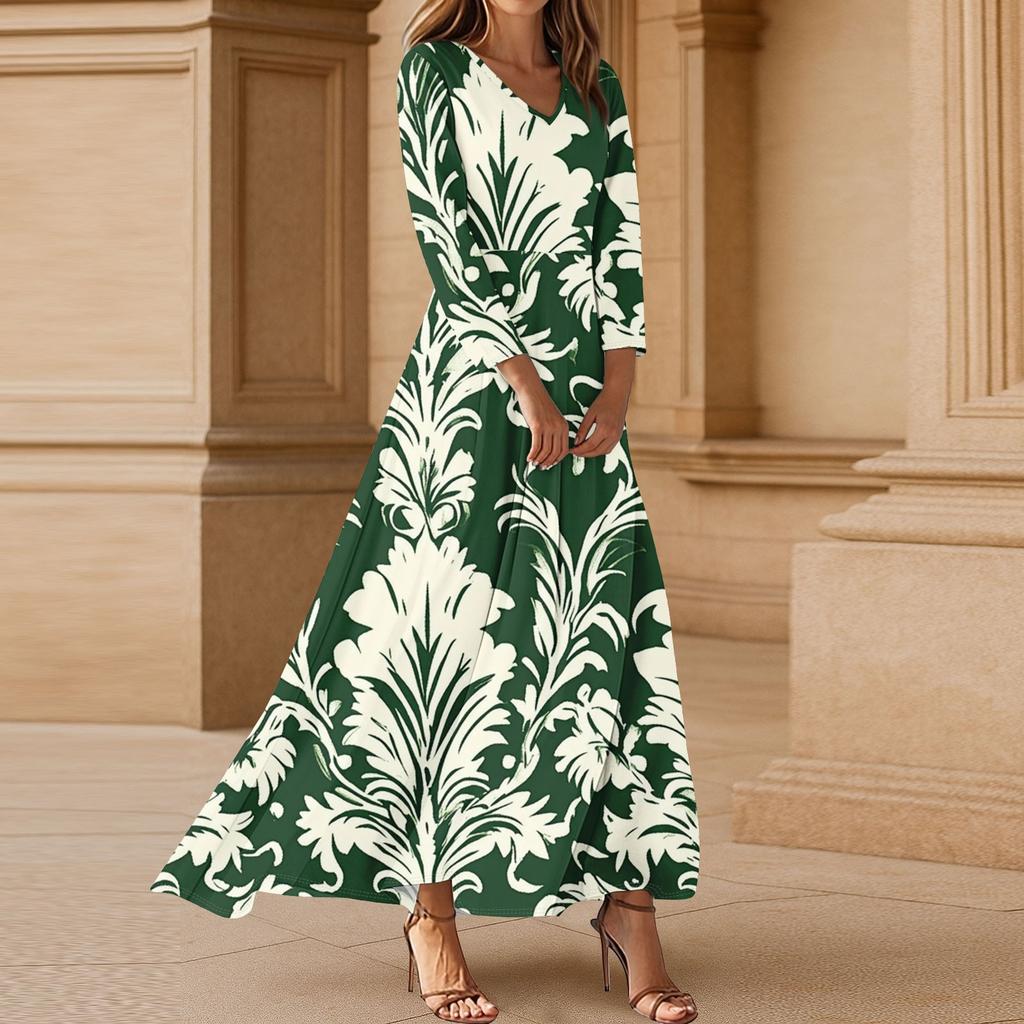 Women's Three-quarter Sleeves Fashionable Floral Print Loose Casual Comfortable Dress