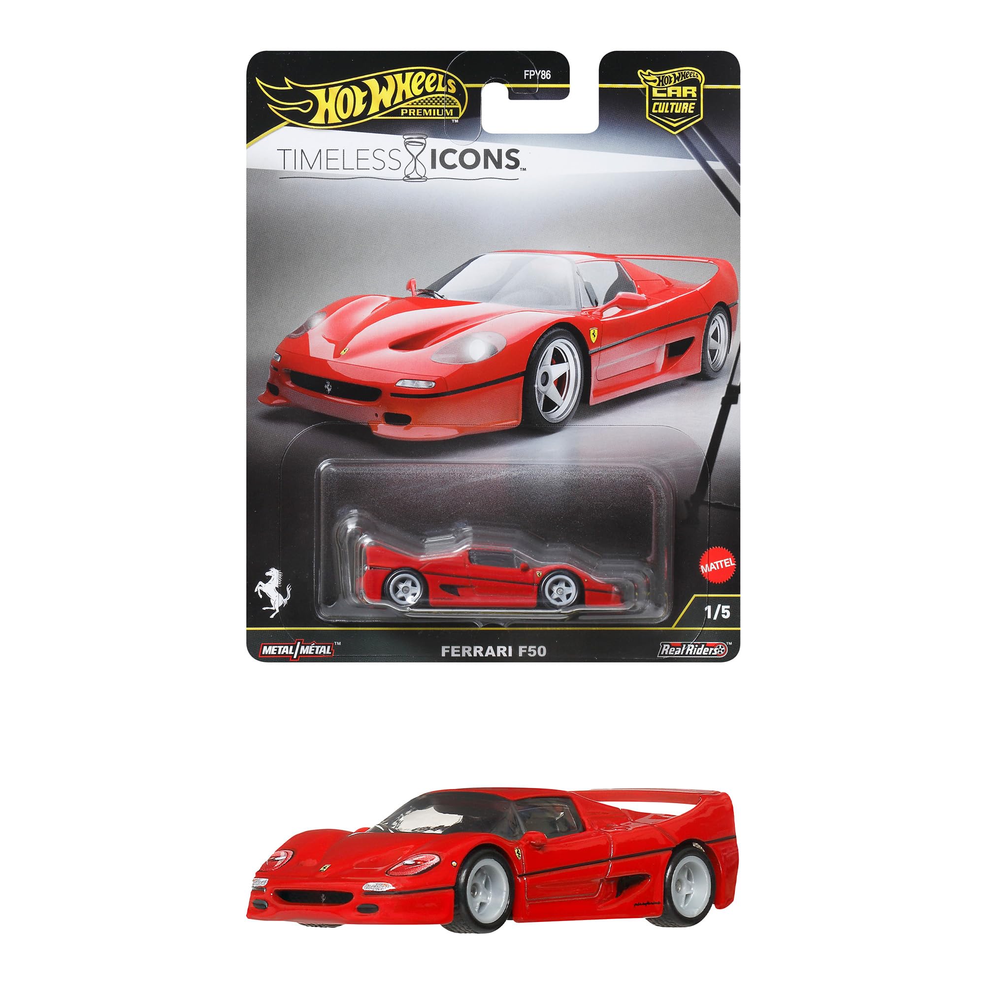 

Хот Вилс Коллекция Автомобилей Вневременные Иконы Ferrari F50 Машинка Игрушка Металлическая Машинка для Возраста 3 и JBK56 Вверх, Красный,