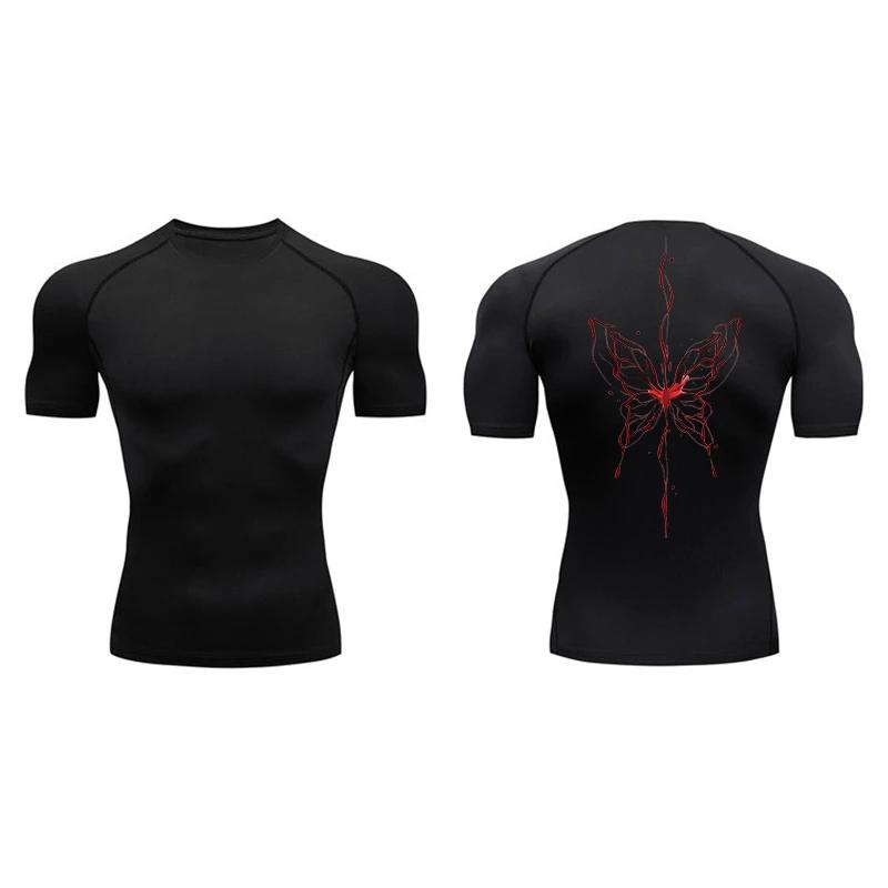 Blossom Print Short Sleeve Compression Tee Shirts Men Summer Athletic Quick Dry T-shirts Fitness Gym Workout Running Sporty Tops