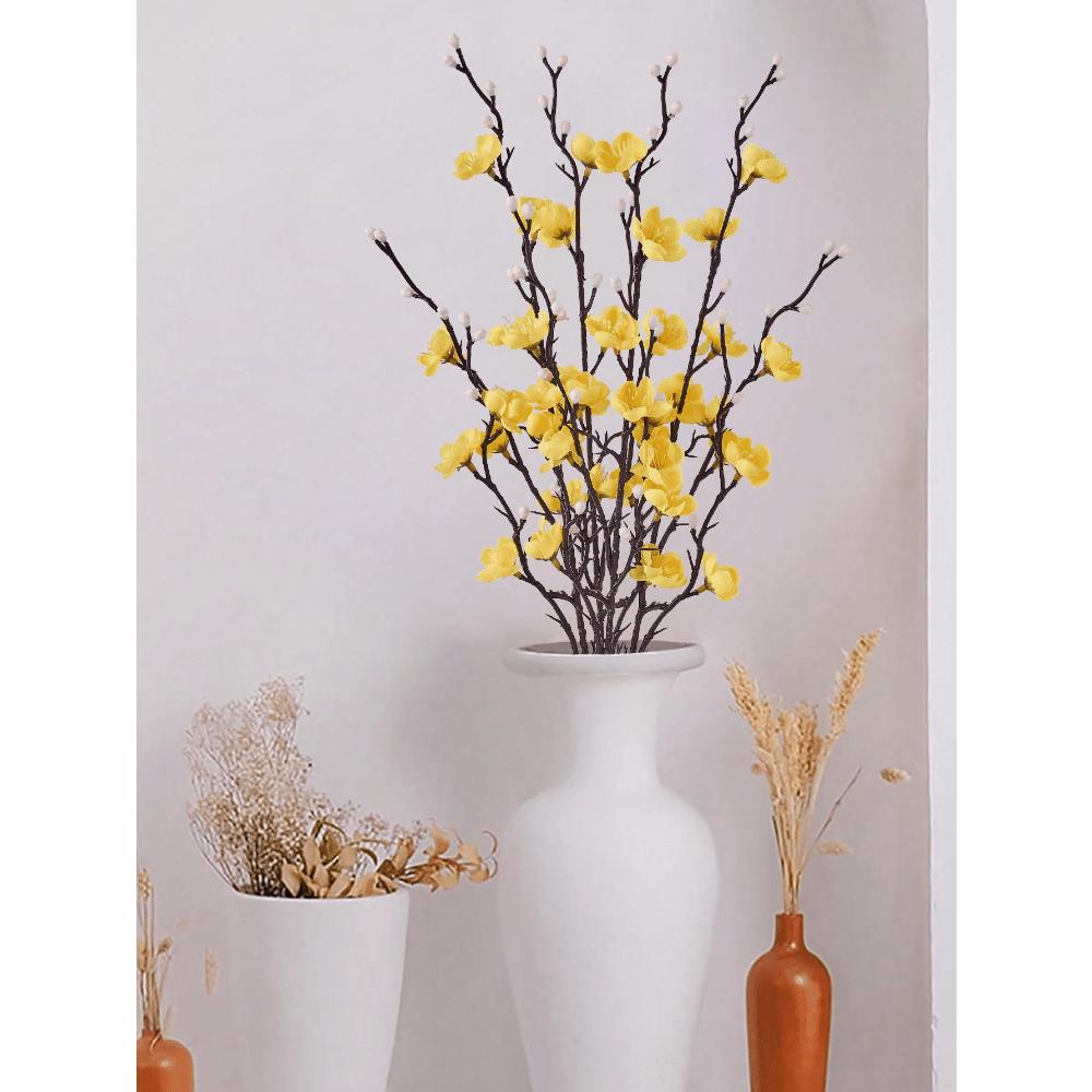 1pcs Artificial Flowers White Plum Blossom Fake Wintersweet Long Stem Plastic Flowers Home Hotel Office Wedding Party Garden Decor