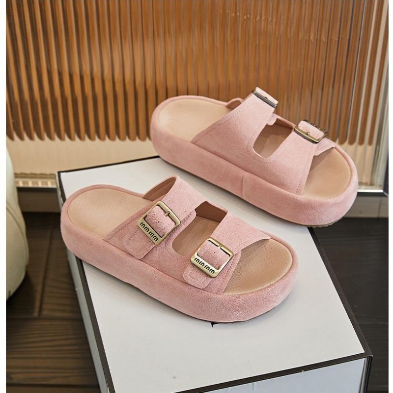 Summer New Thick-soled Outer Wear Bag Head Slippers Women's Round Head Soft Bottom Pink Word with Height-enhancing Cool Slippers