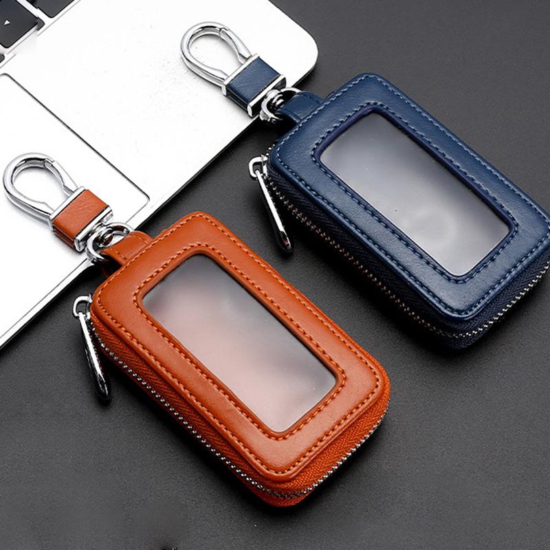 Visual Mirror Window Car Key Protector Bag Leather Key Holder Mini Auto Pocket Case Retro Keyring Wallet Zipper Bag